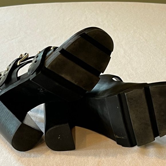 Black Leather platform lug chunky stacked high heel Rag & Bone sandal 6.5 - Picture 5 of 6